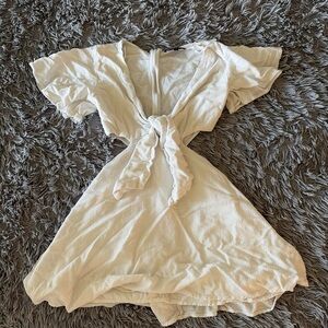 Lulu's White Textured Mini Dress with Tie Detail